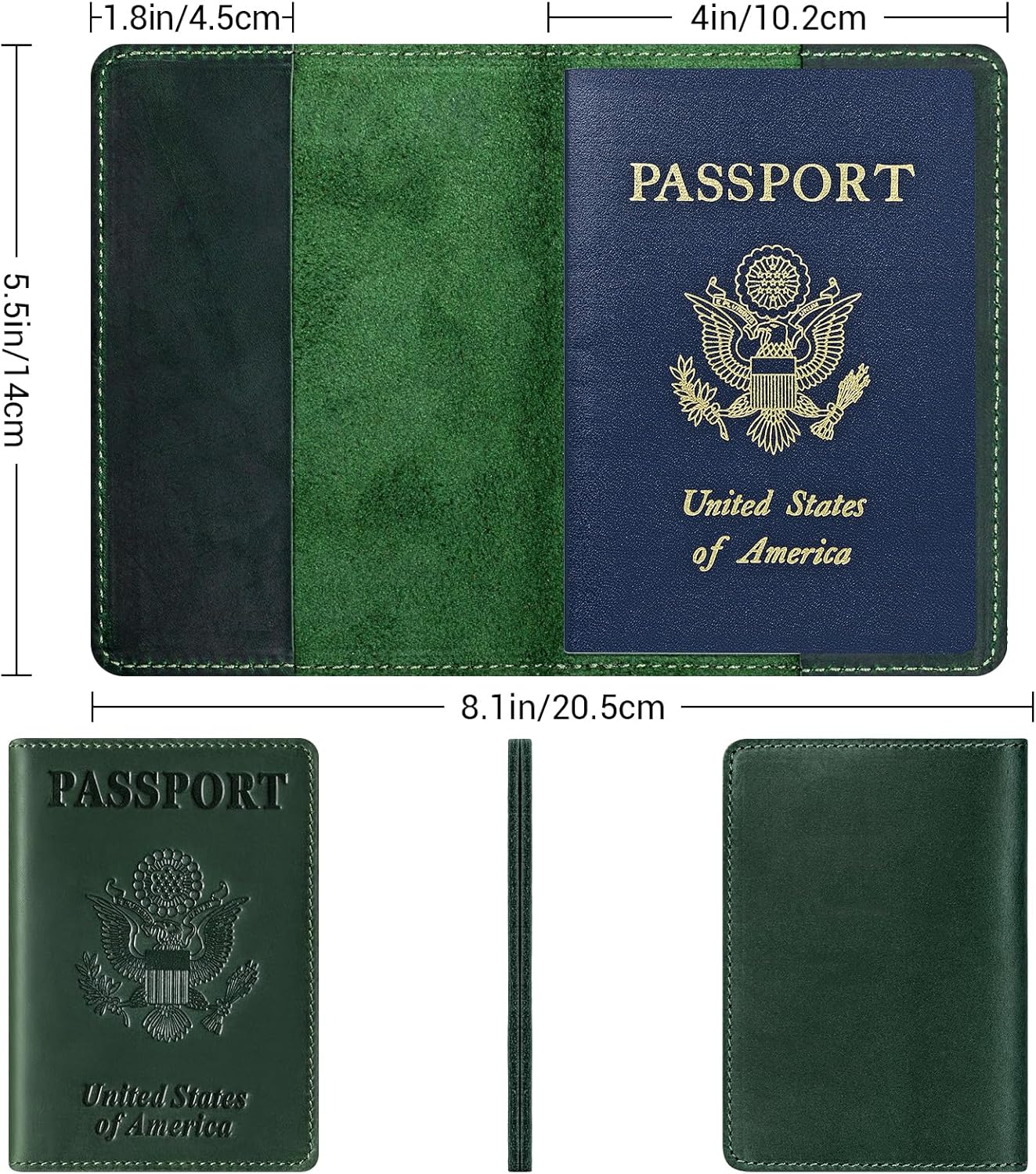 BIAOTIE Premium Leather Passport Holder Covers, Rfid Travel Wallet Passport Document Holder, Travel Essentials Wallet Cover Case for Men and Women (Green)