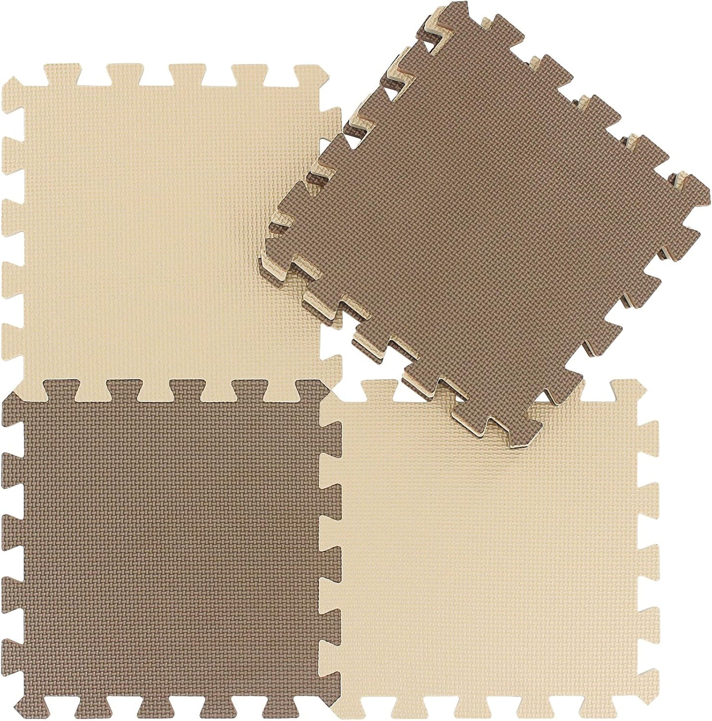 qqpp EVA Rubber 18 Tiles Interlocking Puzzle Foam Floor Mats - Baby Play Mat for Playing | Exercise Mat for Home Workout. Brown, Beige. QC-FJb18N