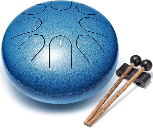 Steel Tongue Drum Percussion, 6 Inch 8 Notes Musical Instruments, Music Gifts for Family Friends (Seablue)