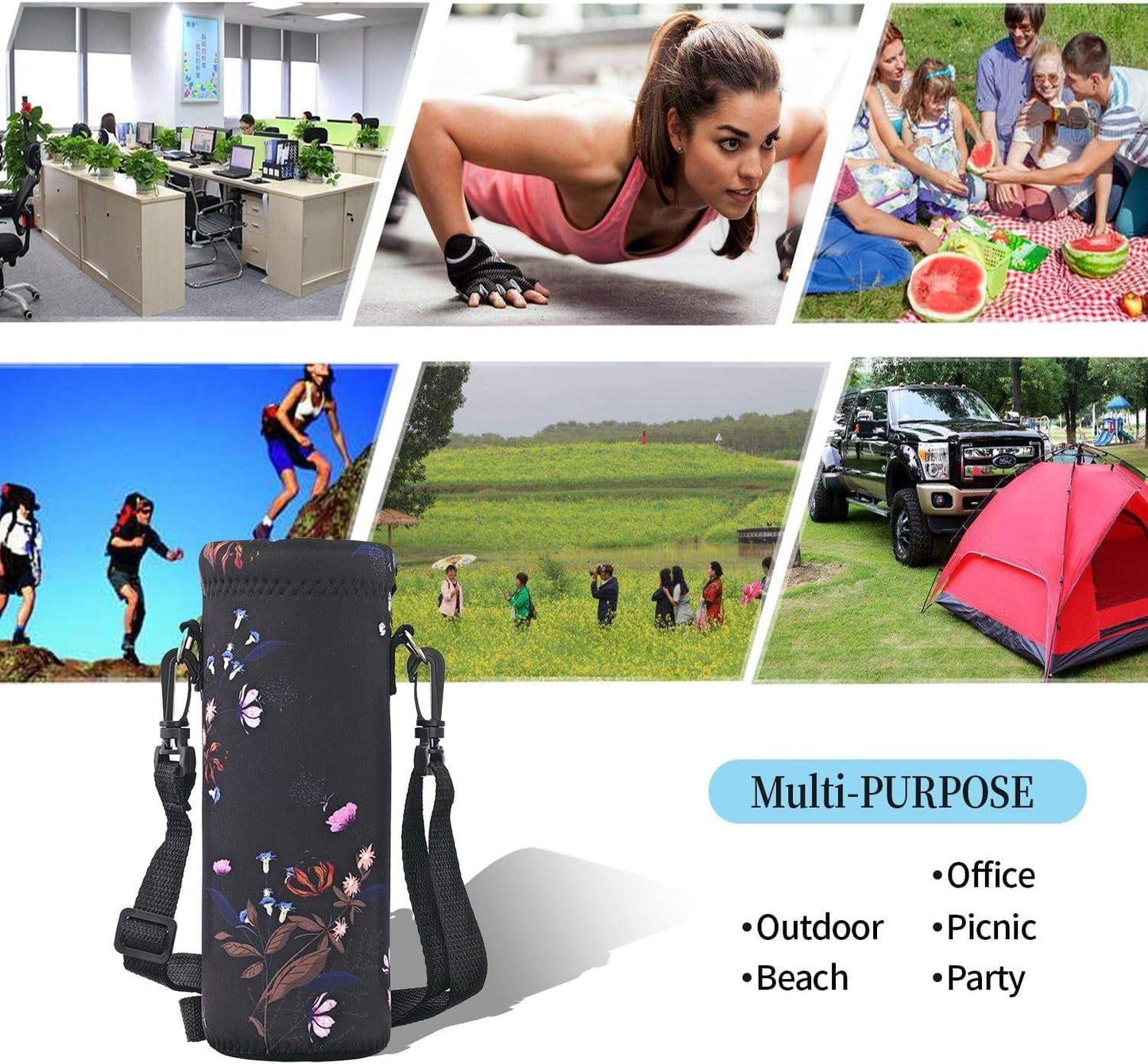 AUPET Water Bottle Bag Carrier,24oz/32oz Insulated Neoprene bottle Sling Holder Case Pouch Cover for 1000ML/750ML Bottles with Shoulder Strap for walking