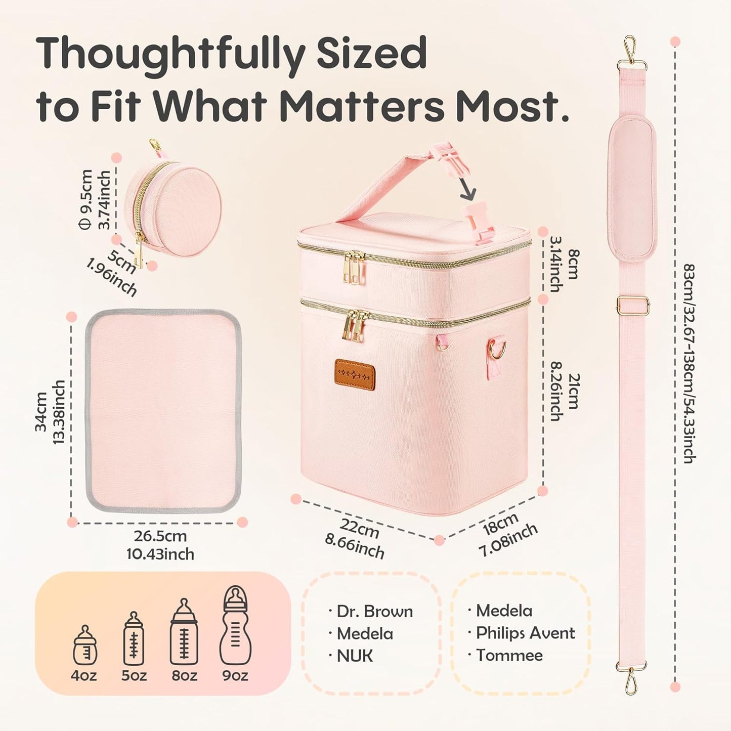 Breastmilk Cooler Bag with Ice Pack & Pacifier Case, Large Double Layer Insulated Baby Bottle Cooler Fits 6 Bottles, Breast Pump Storage Bag for Working Nursing Moms, with Gift Box