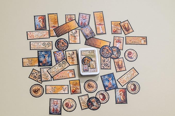 Forest Stamps Sticker Tin Box 42 Stickers