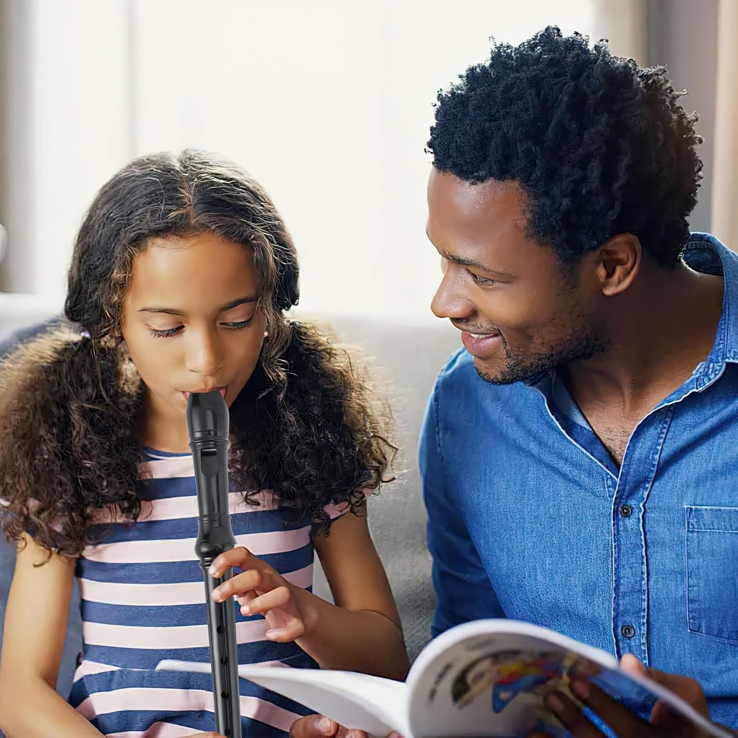 SANNIX 4 Pack Recorder Instrument, 8 Hole German Style Soprano Recorder for Beginner, Recorder With Cleaning Rod, School Student Music Instrument (Black)