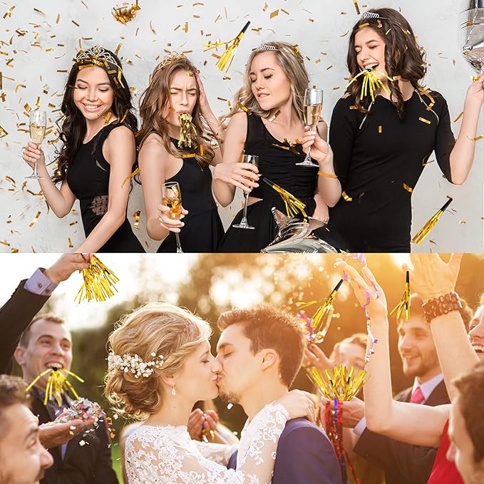 200 Pcs Party Blowers Noise Makers Party Horns Blowout Clappers Noisemakers for Halloween Christmas Birthday Sporting Party New Year's Eve Party Supplies 2025(Black Gold)