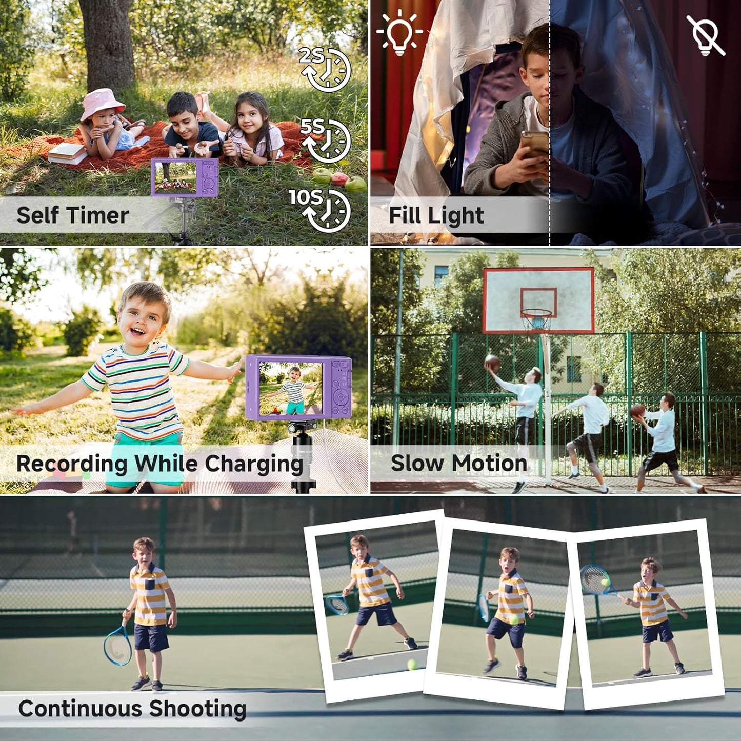 Digital Camera, 44MP FHD 4K Vlogging Camera for Kids Point and Shoot Cameras with 64GB Card, 16X Zoom Portable Compact Small Camera Gifts for Teens Boys Girls Adult Beginner