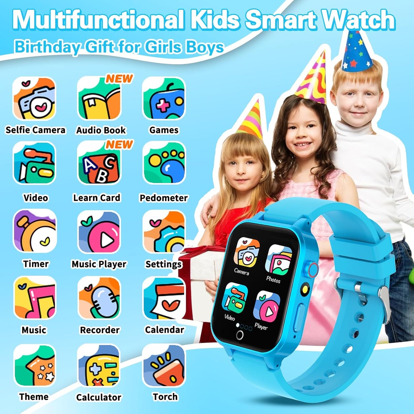 Vakzovy Kids Smart Watch Boys Aged 5-12, HD Touchscreen Kids Watch with 26 Games Video Camera Music Pedometer Audiostory Learn Card Educational Toys Birthday Gifts for Girls Ages 5 6 7 8 9