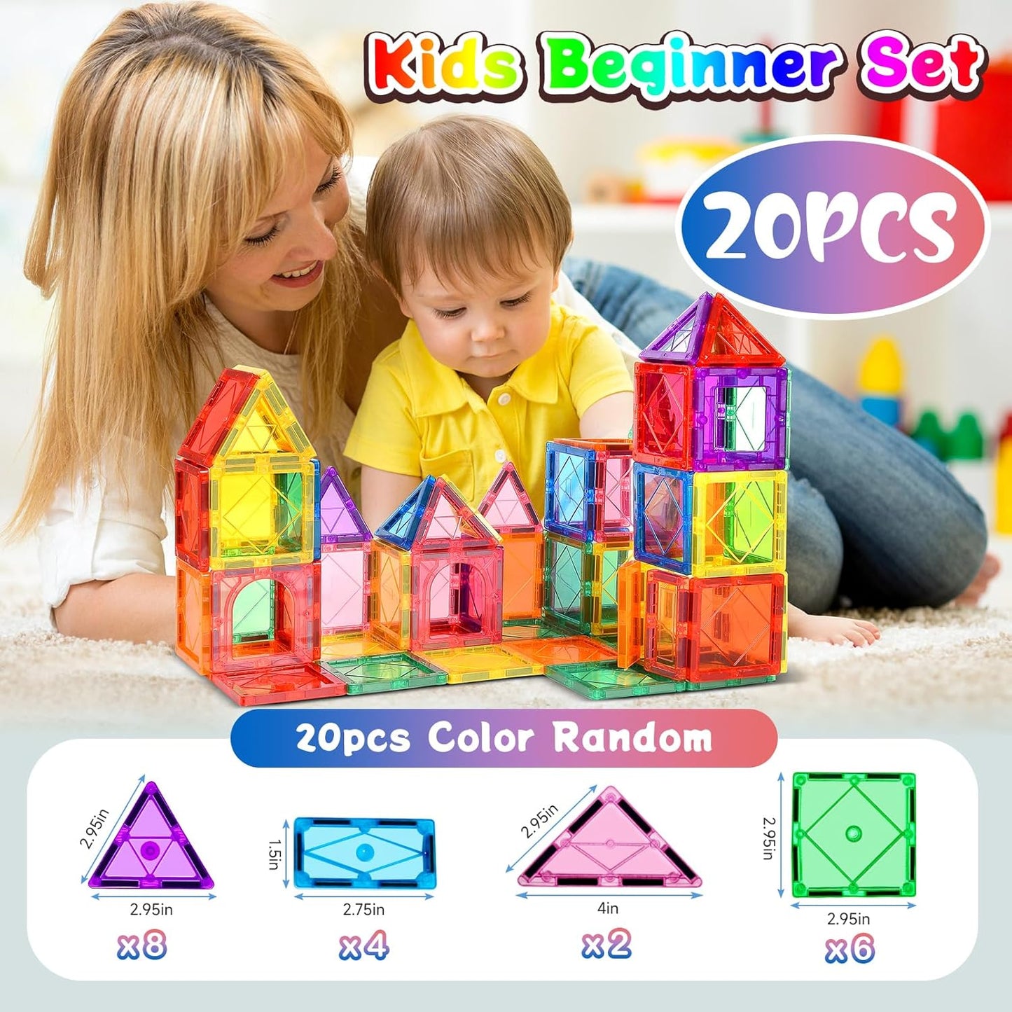 Magnetic Tiles Building Blocks for 3 4 5 6 7 8+ Years Old Boys Girls Colorful Magnet Stacking Toys Birthday Gift for Toddlers STEM Preschool Educational Construction Tiles Set for Kids.