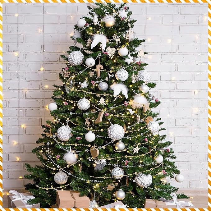 JULBEAR Beads Garland Decoration,1 Rolls 131 Feet Gold Christmas Pearl Strands Chain Bead Garland for Christmas Tree Fireplace Wreath Gift Bouquet Crafts Wrapping Wedding Party Centerpieces Decoration