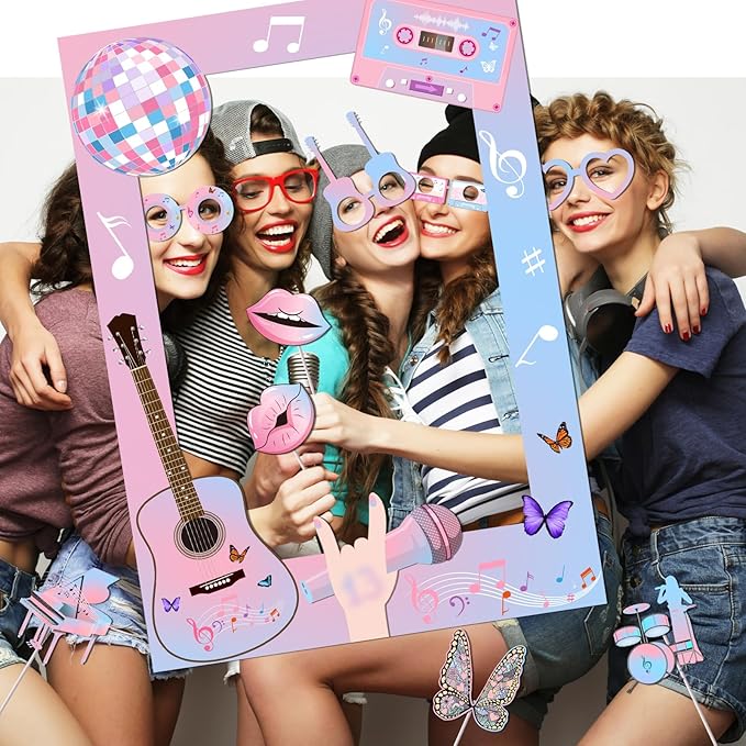 Birthday Photo Booth Props,18pcs Theme Party Decoration Music in My Era Photo Frame Supplies for Party Decoration