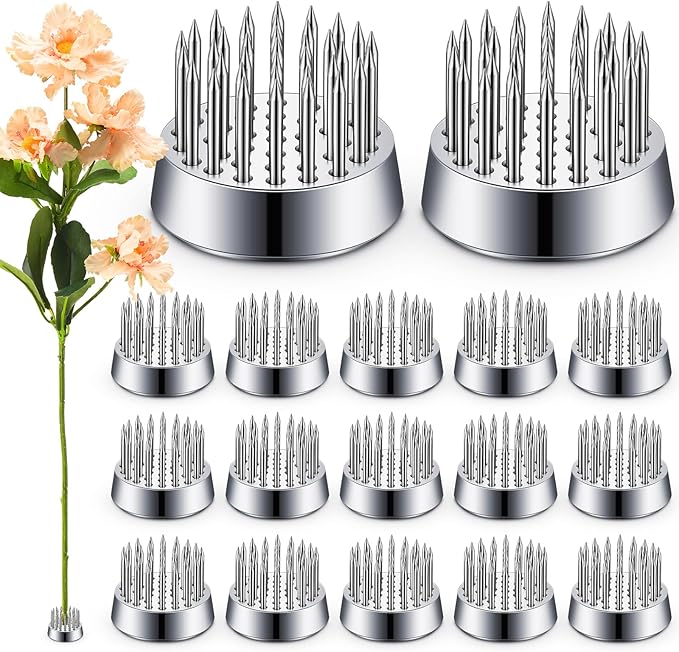 Kritkin 24 Pieces Flower Frogs Holder Mini Floral Round Flower Japanese Arranger Fixed Pin Holder for Arrangements Floral Plant Small Vase Ikebana Decoration Supplies Plant Fixation(0.9 Inch,Silver)