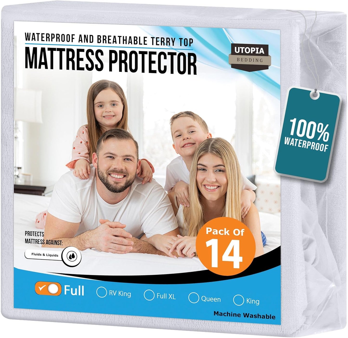 Utopia Bedding Waterproof Mattress Protector Full Size (Pack of 14), Premium Terry Mattress Cover 200 GSM, Breathable, Fitted Style with Stretchable Pockets (White)