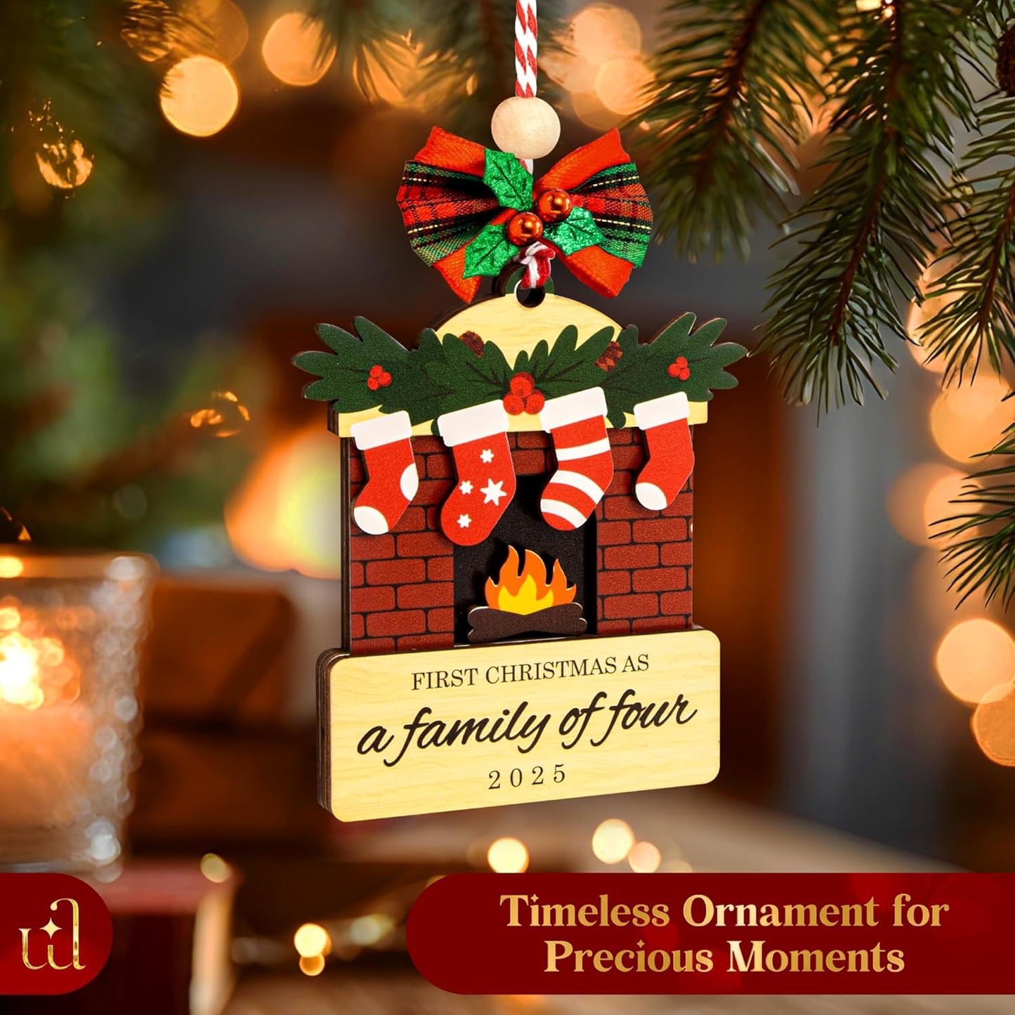 Family of 4 Christmas Ornament 2025 - First Christmas As A Family of Four Ornament, Unique New Parents Gifts Baby First Ornaments for Xmas Tree Decorations