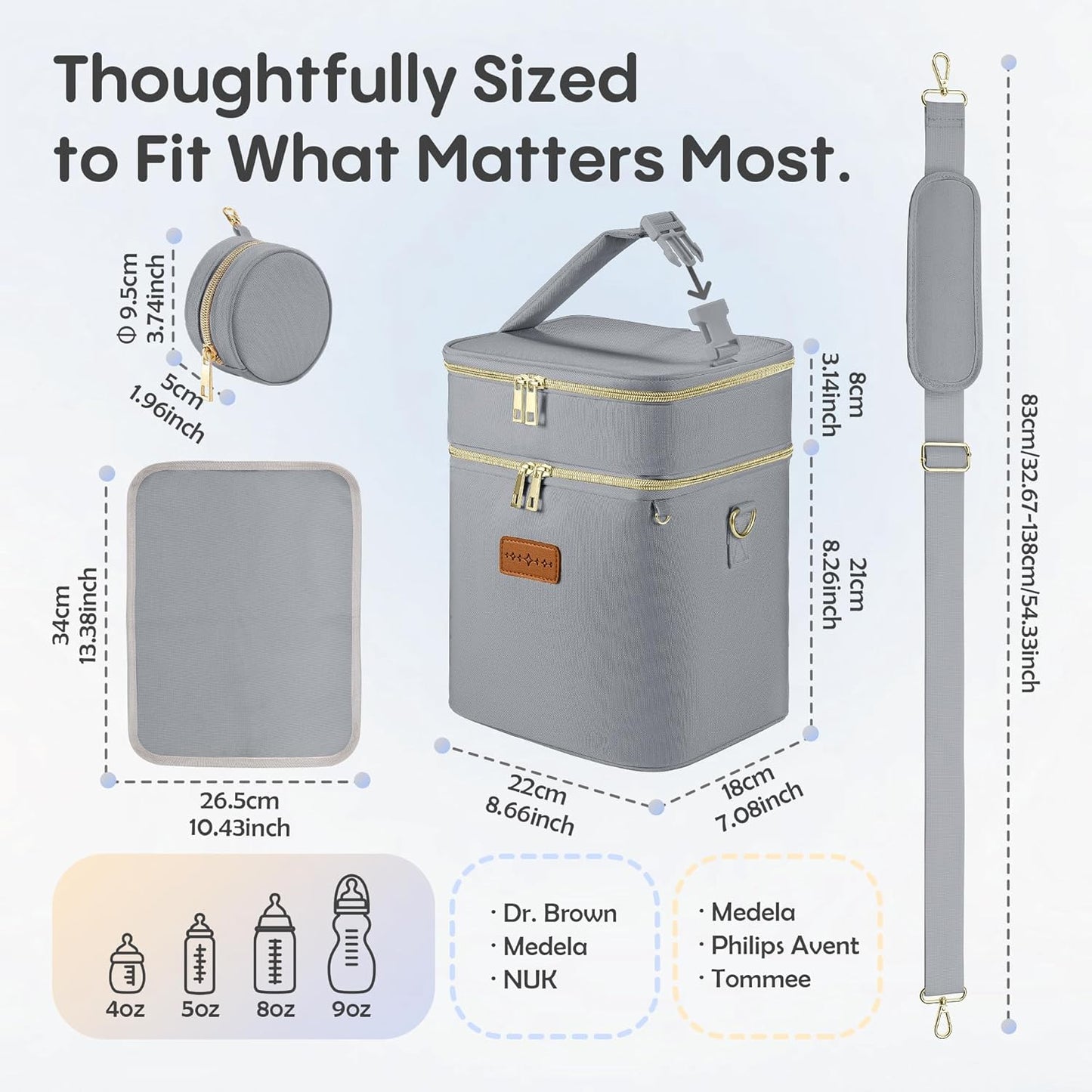 Breastmilk Cooler Bag with Ice Pack & Pacifier Case, Large Double Layer Insulated Baby Bottle Cooler Fits 6 Bottles, Breast Pump Storage Bag for Working Nursing Moms, with Gift Box