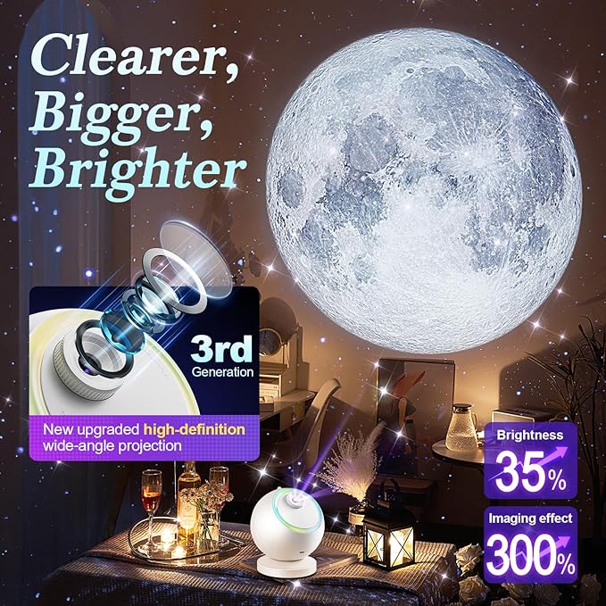 Planetarium Projector, HD Film Galaxy Projector for Bedroom, Rechargeable Star Galaxy Light with 15Music&Bluetooth, with Timer,Ceiling Decor Moon Lamp for Kids Room Decor