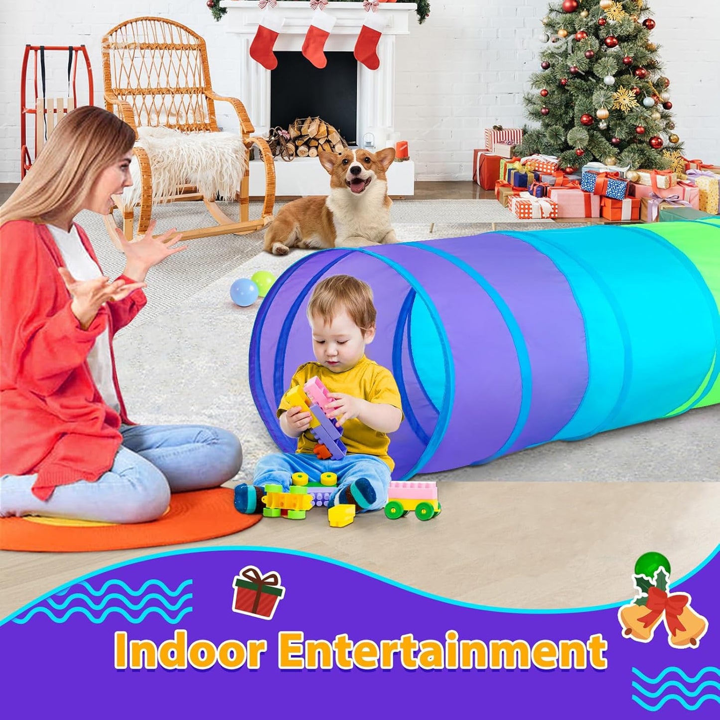 Moncoland Kids Play Tunnel Tent for Toddlers, Colorful Pop Up Crawl Toy Baby Infant Children or Dog Cat Pet, Collapsible Gift Boy and Girl Game (Colorful Kids Tunnel)