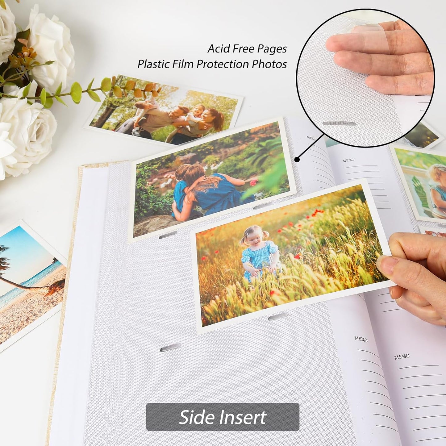 RECUTMS 4x6 Photo Album Photo Book Pack of 50 Sheets Holds 300 Photos,Leather Cover Picture Album with Front Window for Memories Couple Valentines Baby Wedding Family (Pink)