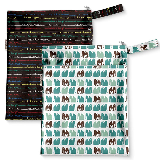 Mama Koala Waterproof Wet Dry Bags for Baby Items, Cloth Diapers, Swimsuits, Travel, Gym Clothes, Beach, Pump Parts, Toiletries, Two Zippered Pockets, 2 Pack (W022)