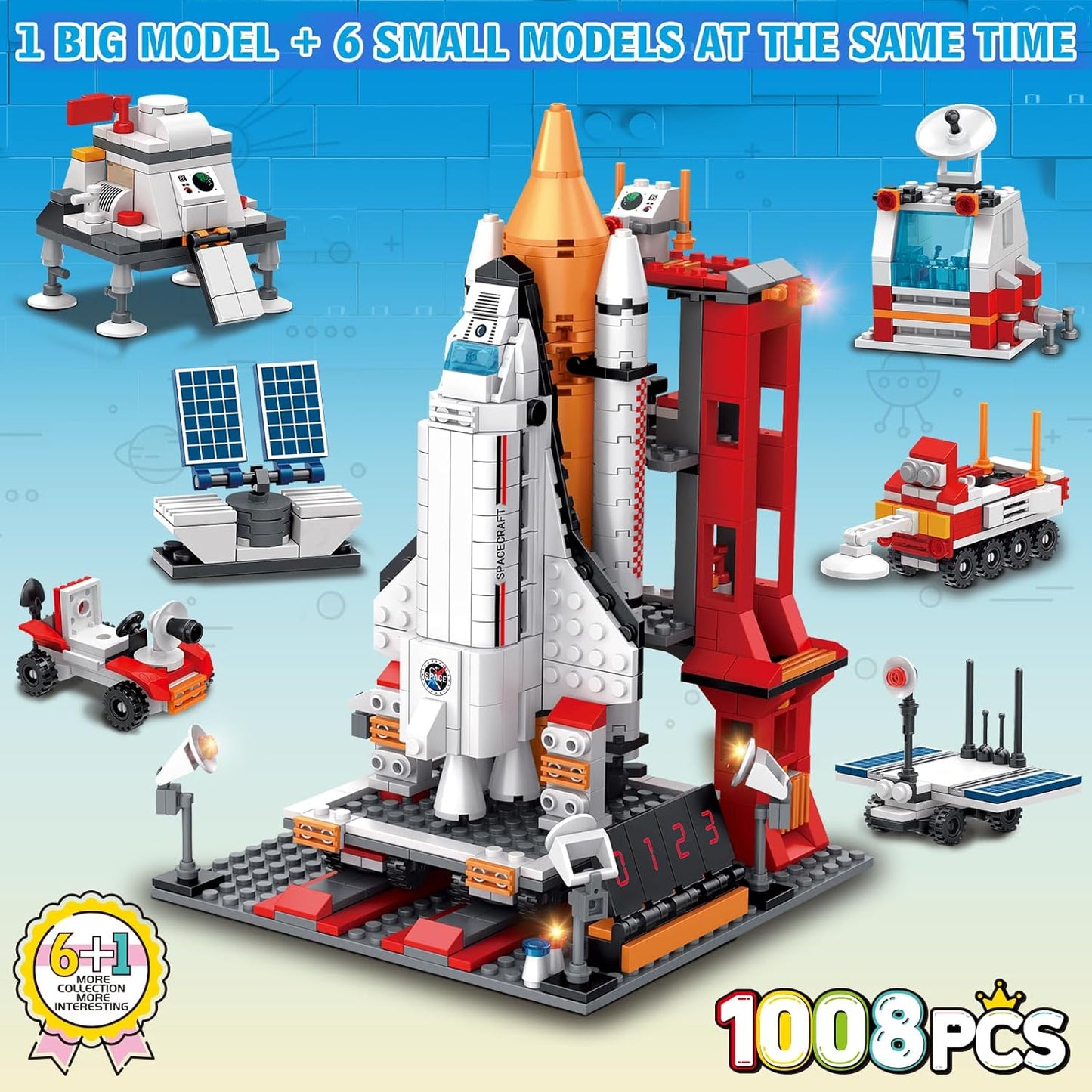 Space Exploration Shuttle Toys for 8-12 and 8-14 Years Boys Kids, 1008pcs 7 Models Aerospace Building Set with Heavy Transport Rocket and Launcher, Educational Construction Toy