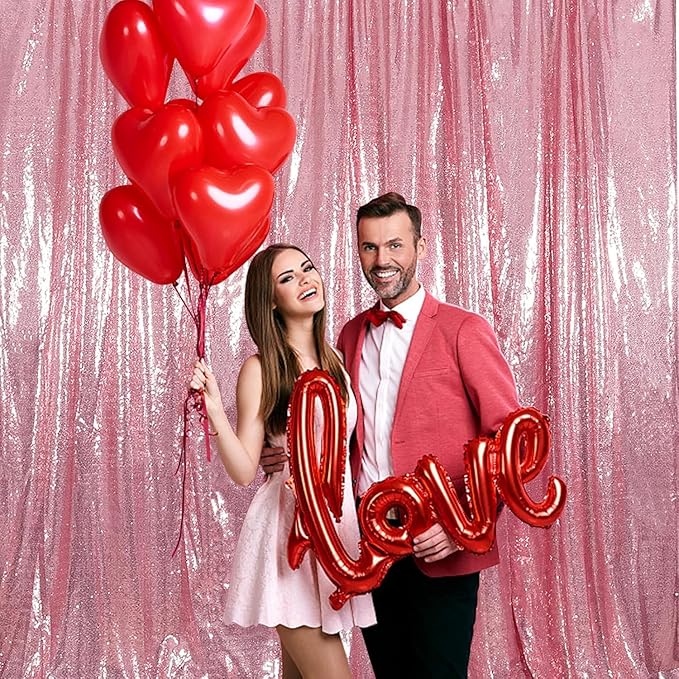 Juya Delight Pink Sequin Backdrop Curtains,Non See Through Photo Background Backdrop,Glitter Shimmer Wall Backdop for Party,8FTx8ft,Fuchsia Pink