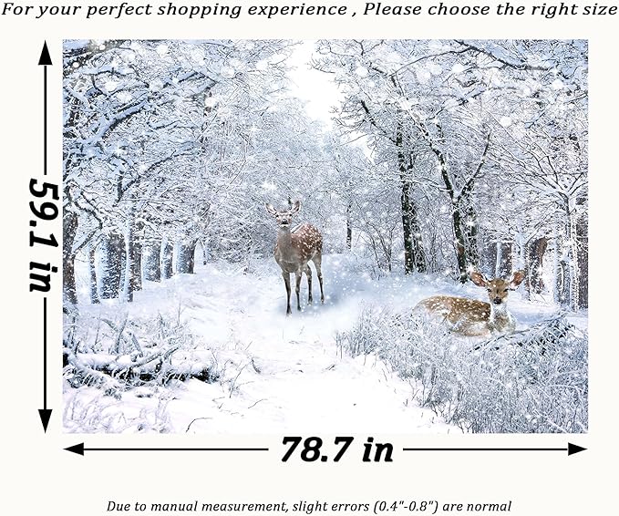 QGHOT Winter Tapestry Wall Hanging, Snow Scene Backdrop Winter Wonderland Wall Decor Snowy Forest Wall Art Nature Woodland Deer Tapestry for Bedroom Room Dorm Party Decoration, Large