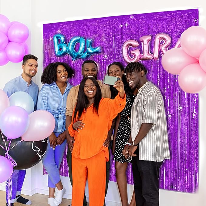 Tinsel Curtain Party Backdrop Purple Birthday Decorations 10 Packs Glitter Foil Fringe Curtain Party Decor Streamers Photo Booth for Birthday Christmas Wedding Halloween Graduation Decorations