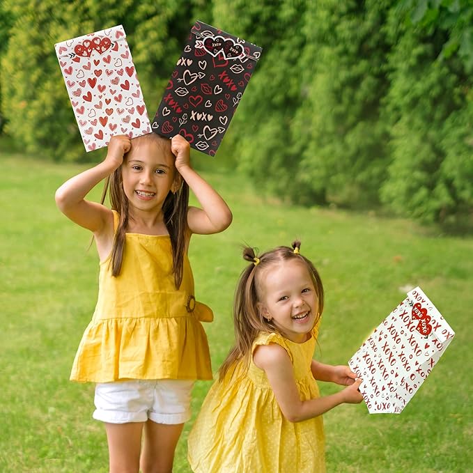 Valentines Bags - 24 PCS Valentines Gift Bags for Class School,Valentine Treat Bags with Stickers - Valentine Goodie Bags for Kids | Valentine's Day Gifts for Kids - Valentine's Decorations Party Favors