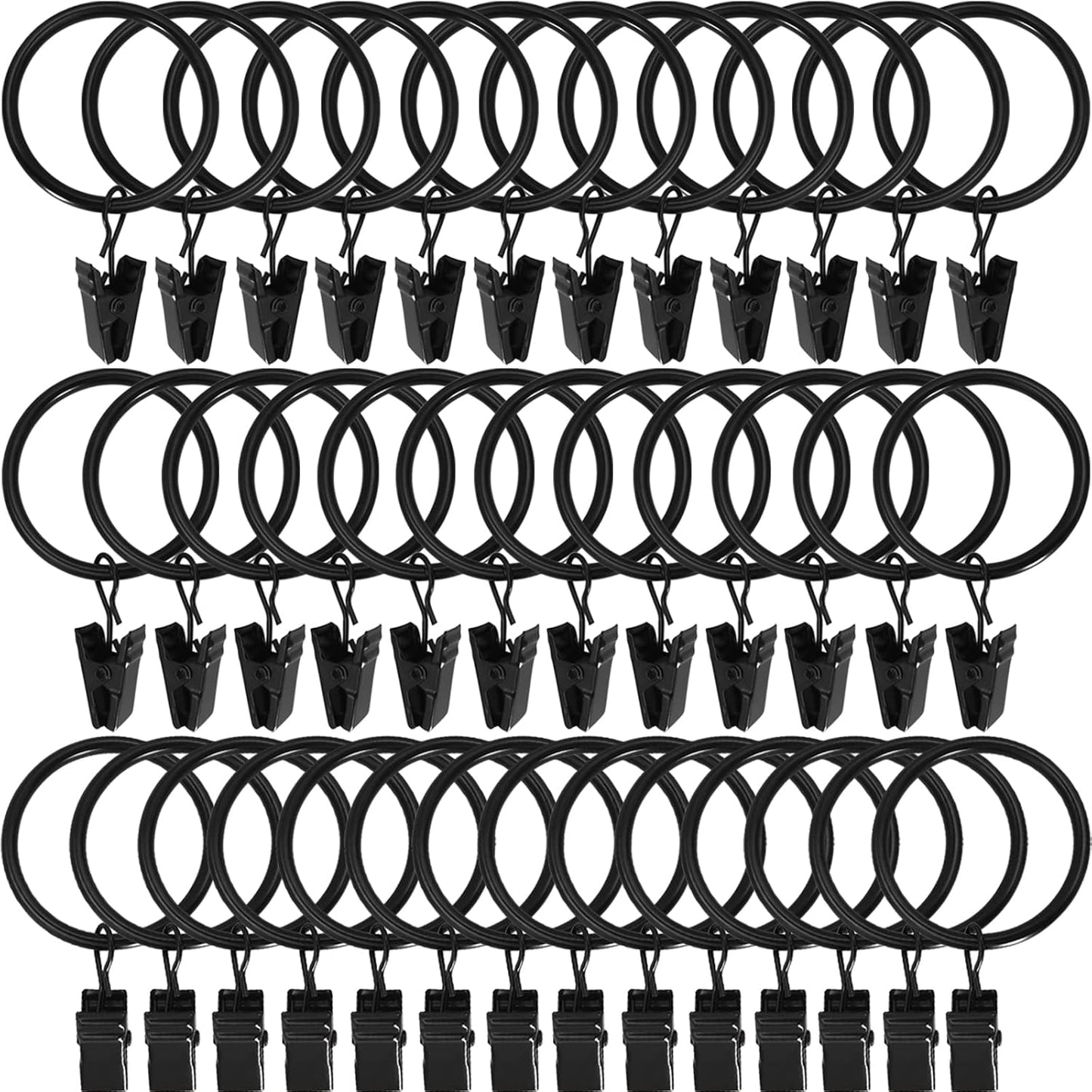40 Pack Black Curtain Rings with Clips, Curtain Hooks Hangers Clip Rings for Hanging Drapes Bows Hat, Drapery Rings 1.5 in I D, Fits up to 1.2 in Diameter Curtain Rod.