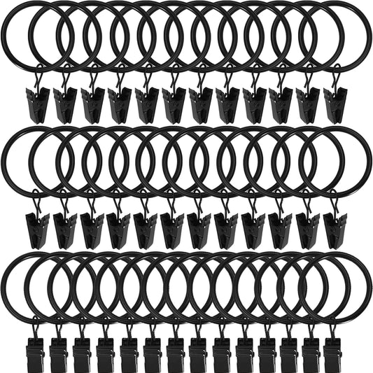 40 Pack Black Curtain Rings with Clips, Curtain Hooks Hangers Clip Rings for Hanging Drapes Bows Hat, Drapery Rings 1.5 in I D, Fits up to 1.2 in Diameter Curtain Rod.