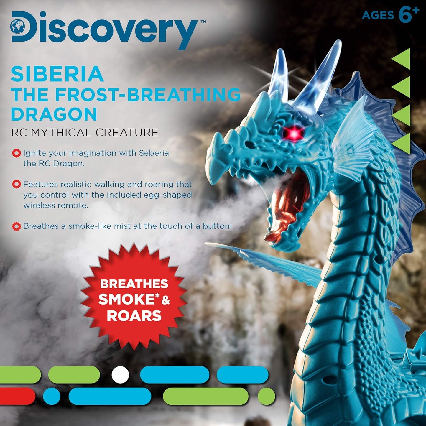 Discovery Kids Siberia, The Frost-Breathing RC Dragon with Smoke Breath, Walking, Wing Flapping & Light Up Large Dinosaur Toy with Realistic Roaring Sounds, Remote Control Toy Dragon