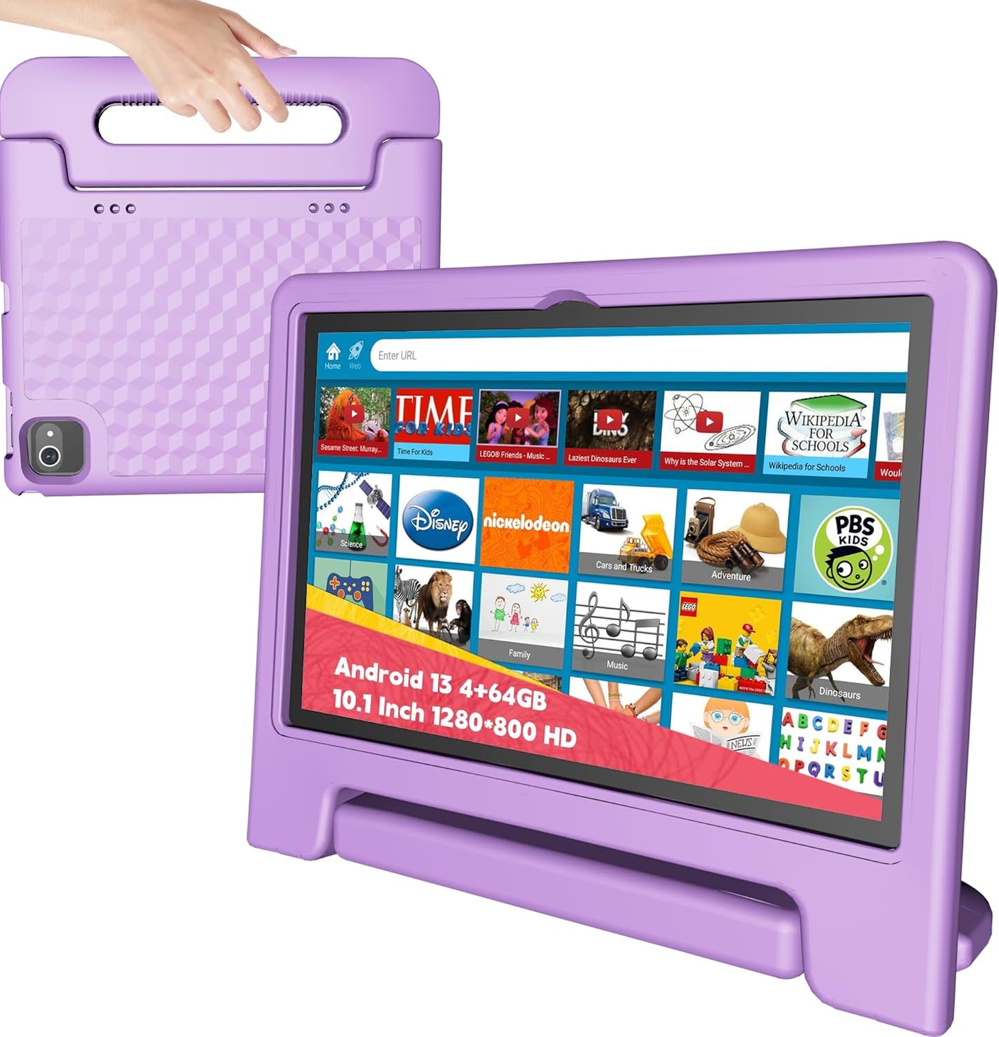 Kids Tablet 10 Inch, Tablet for Kids Android 13, 4GB+64GB, 8-Core CPU, WiFi 6, 12H Battery Life, Parental Control, 1280 * 800 HD Display, Dual Cameras, Shockproof Case, Pre-Installed Educational Apps