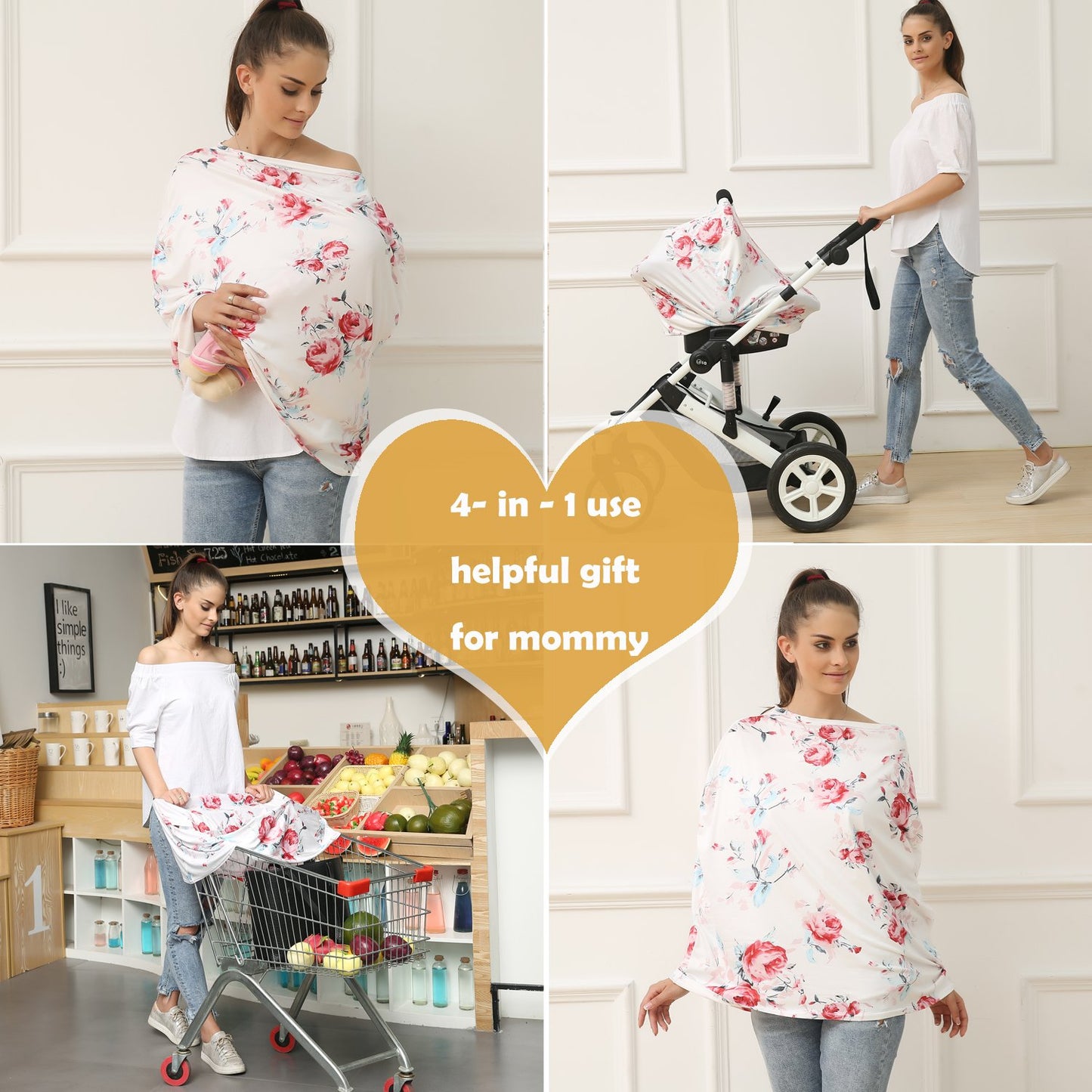 Baby Car Seat Covers - Stroller Canopy Breastfeeding Covers, Multi-use Carseat Canopy, for Boys and Girls Shower Gift (Print Flower)