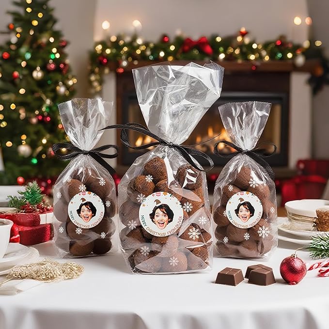 callie Personalized Christmas Stickers with Photo Name, Custom Waterproof Glitter Xmas Labels for Crafts Cards Envelope Seal Party Decorations, 24pcs