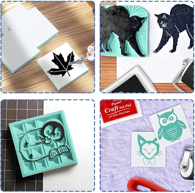 6pcs 2"x2" Rubber Carving Blocks, Linoleum Block Stamp Making Kit for Beginners - DIY Stamp Making, Printmaking Crafts (White & Green)