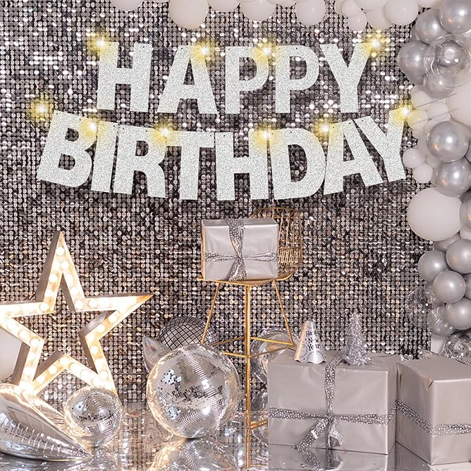175Pcs DIY Glitter Customizable Banner Kit Happy Birthday Letter Banner Winter Wonderland Banners Snowflake Personalized Banners Decor Baby Shower Birthday Party Decorations Supplies(Glitter Silver)