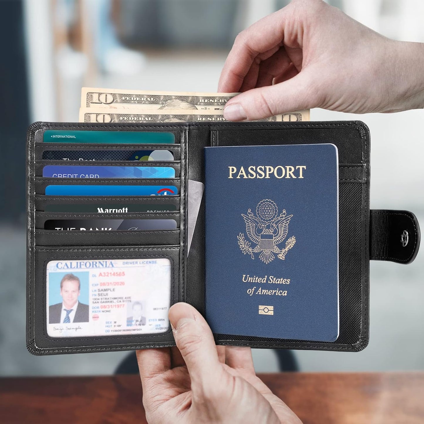 Polare Luxury RFID Blocking Leather Passport Holder Travel Wallet For Men and Women (Black(Snap Version))