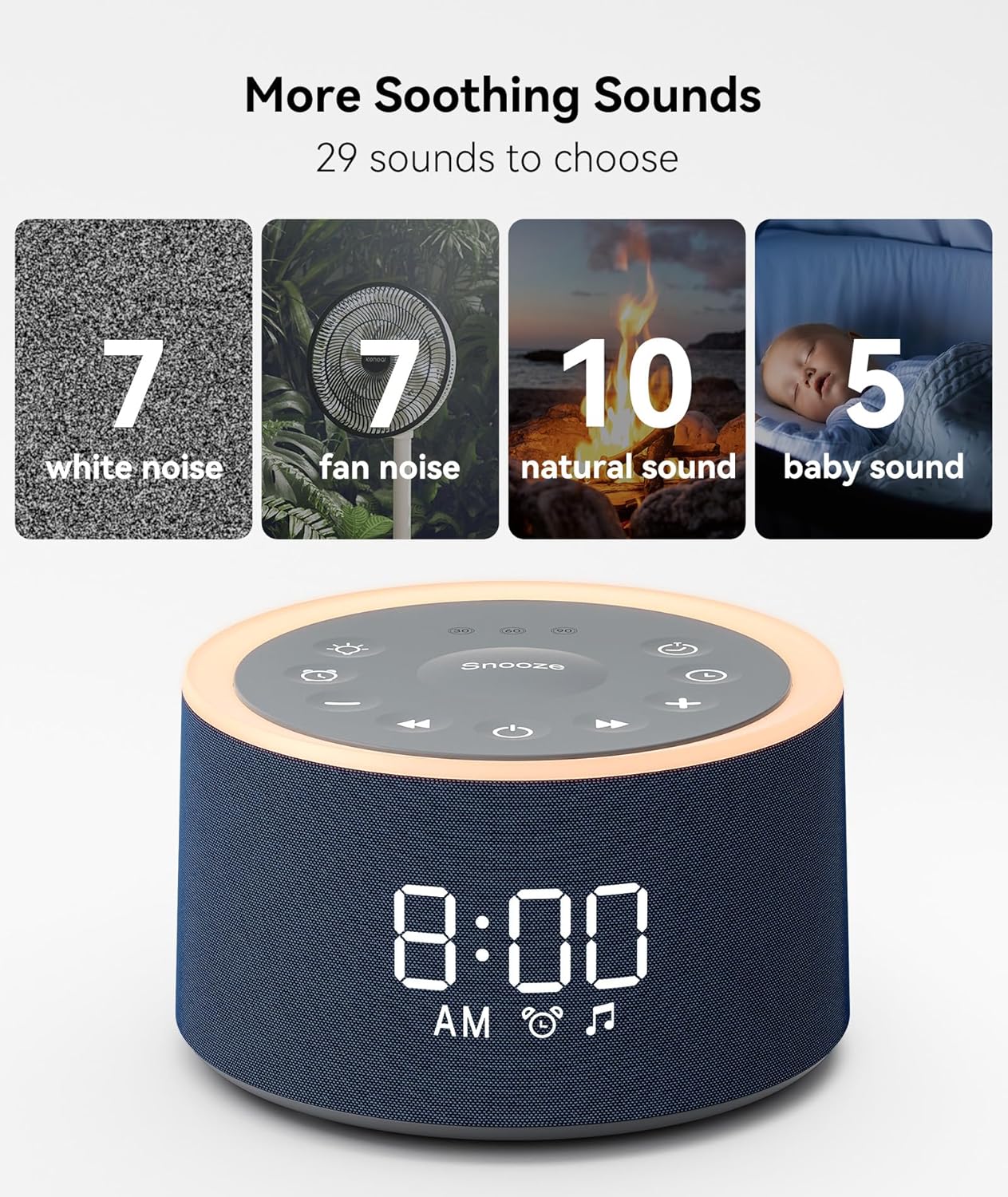 Dreamegg D1+ Sound Machine & Alarm Clock - Sound Machine for Sleep, White Noise Machine with 29 Soothing Sounds, Night Light, 0-100% Dimmable, White Noise Alarm Clock for Bedrooms Adults Baby, Blue