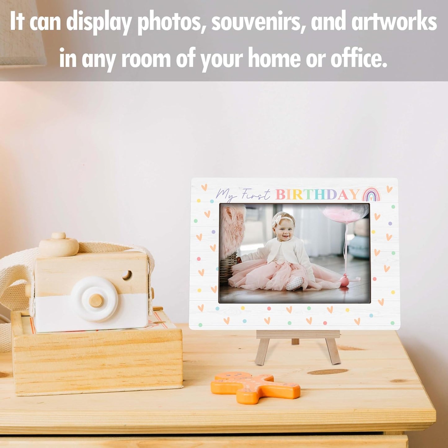 My 1st Birthday Picture Frames, Rainbow Wooden 4x6 Photo Frame with Easel, Baby First Year Birthday Gifts for Home Office Tabletop Display Decorations - G05