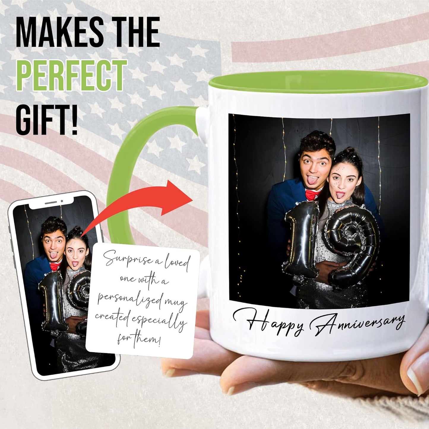 Custom Mug Upload Your Picture Personalized Coffee Mug with Photo Text Name Customized Cup Unique Ideas Gifts for Men Women Mom Dad Girlfriend Boyfriend Friend Family (Green, 11oz)