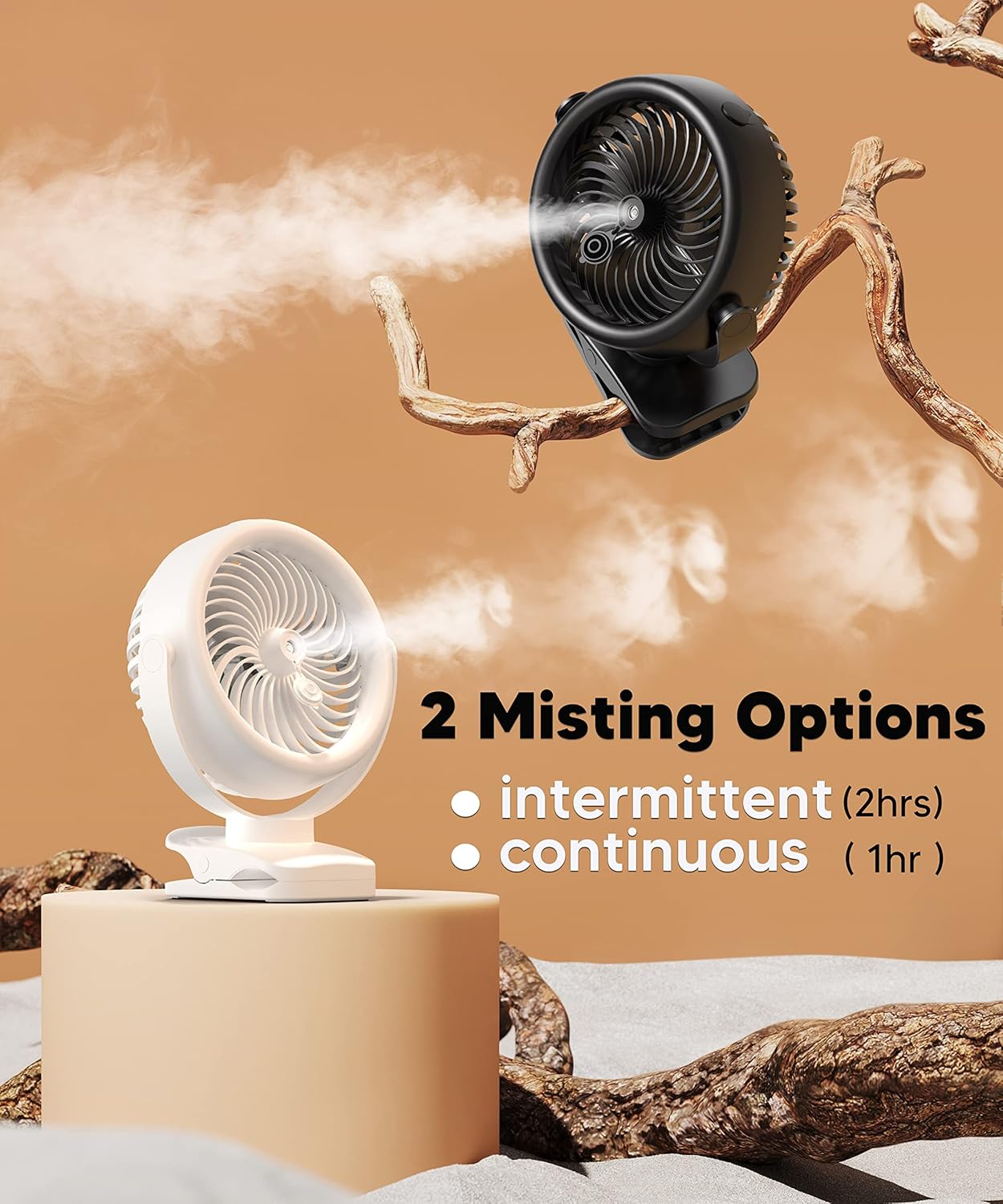 TYZU 7 Inch Portable Misting Fan 4000mAh Battery 360° Rotatable 130mlTank 4 Speeds and Timer, Fan for Baby, Office,Travel,Treadmill, Outdoors Camping,Golf Cart