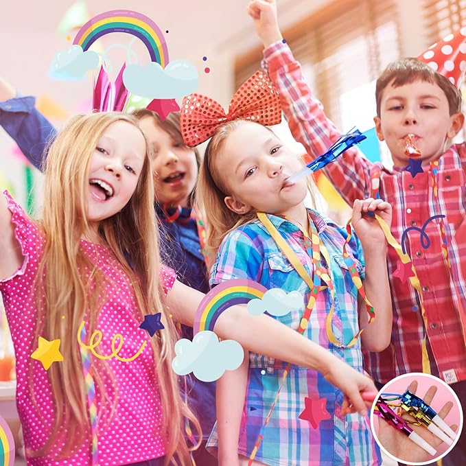 24 Pcs Glitter Noisemakers, Metal Tassel Music Birthday Blowers, Horn Whistles Party Favors Blow Out, Kids New Year's Eve Noisemakers (Color, Gold, Silver)