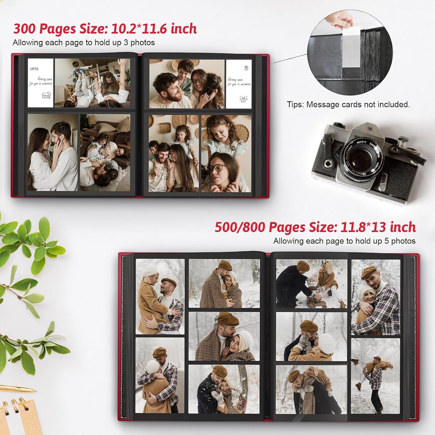 Popotop Photo Album 4x6 300 Pockets with Leather Hardcover Cover, Small Photo Album Holder Book with 50Pcs Pages for Family Travel Wedding Baby Gifts
