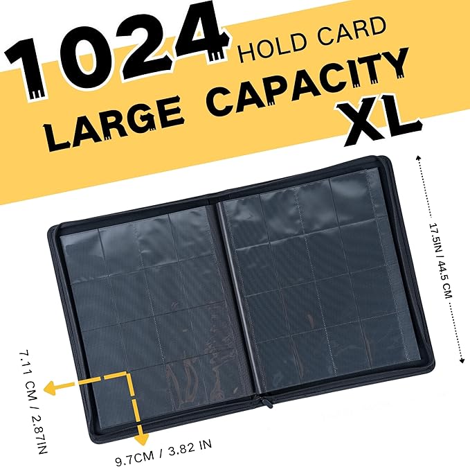 1000+ Pockets Trading Card Binder, 16-Pocket Card Ablum Compatible with MTG,Sports Cards & Other Standard Size Trading Cards (Black)