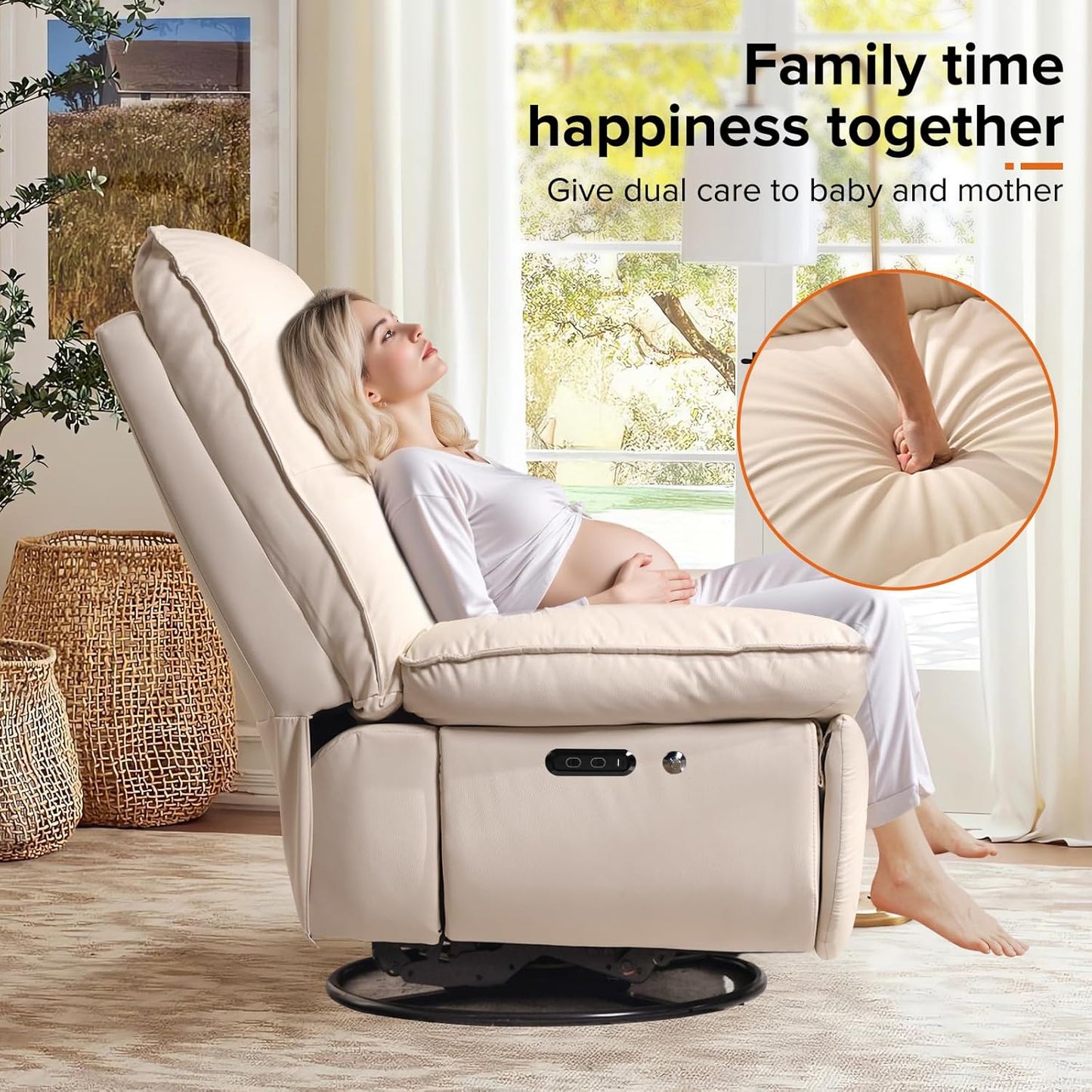 Rocking Chair Nursery with Power Adjustable, Electric Glider Recliner Nursing Chair for Breastfeeding with USB Port and Storage (Beige)