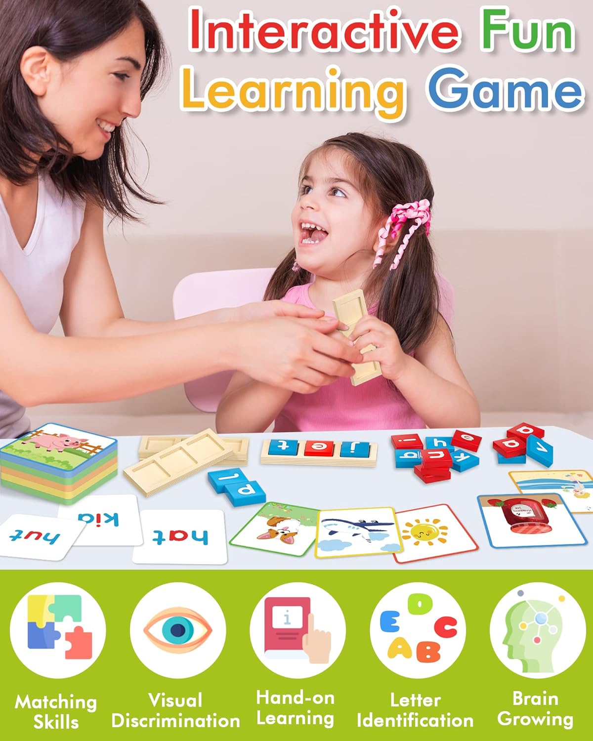 Gojmzo Wooden CVC Word Spelling Games, Preschool Kindergarten Learning Activities, Montessori Educational Toys Gifts for 3 4 5 6 Year Old Kids, Sight Words Flash Cards Reading Letters for Toddlers