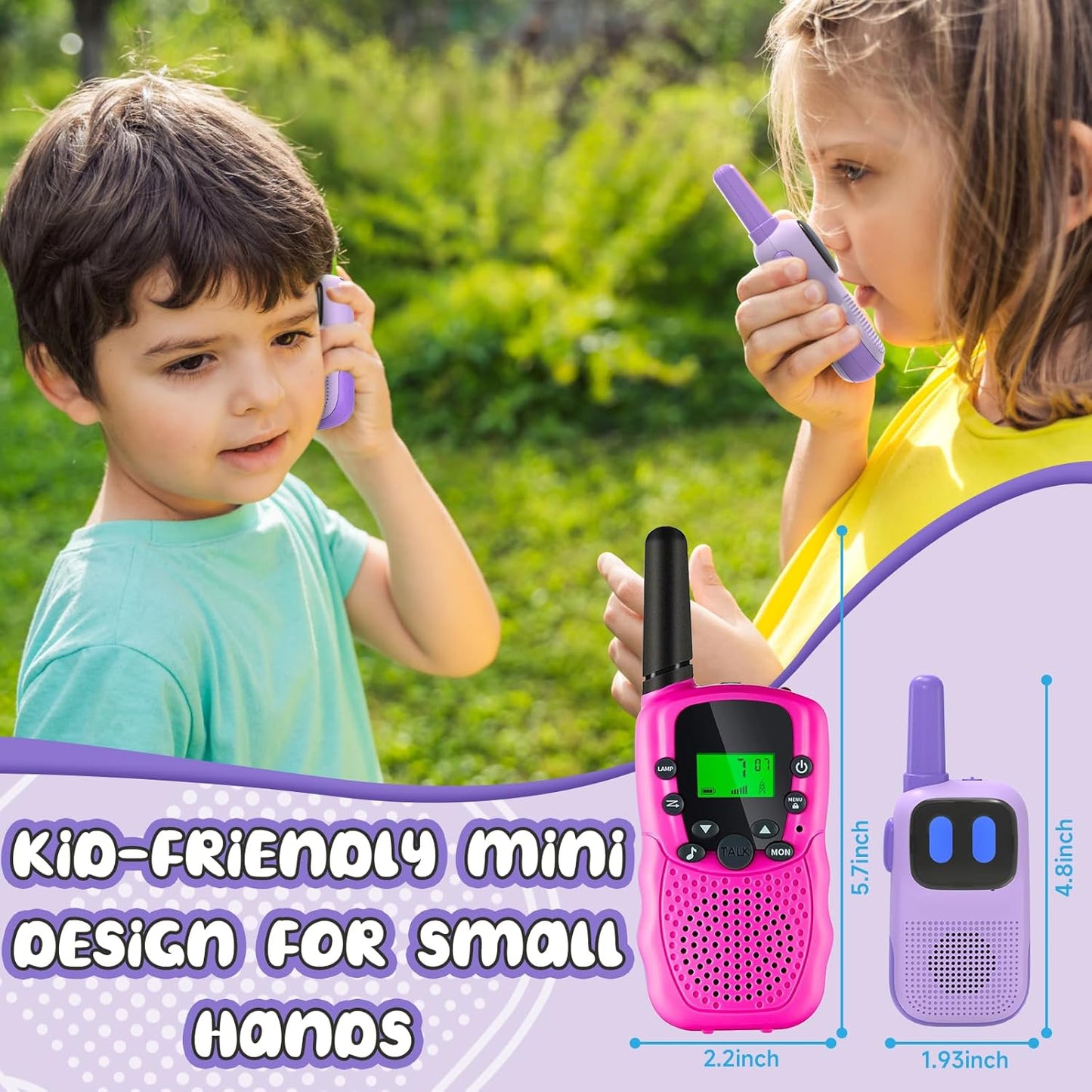 Outdoor Toys for Kids Ages 4-8, Kids Walkie Talkies 2 Pack 1000FT Long Distance with 2 Channels, Handheld Walky Talky for Children Interactive Toys Birthday Gifts for Girls Boys 5-7 Year Old