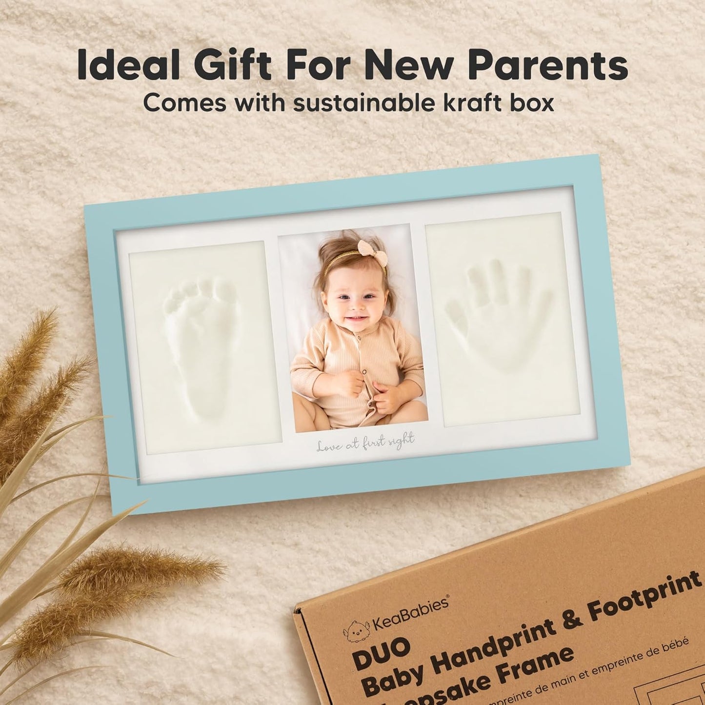 Baby Hand and Footprint Kit - Clay Handprint Keepsake Frame, Newborn Nursery Picture Frame, Personalized New Mom Gifts for Baby Shower & Registry (Sky Blue)