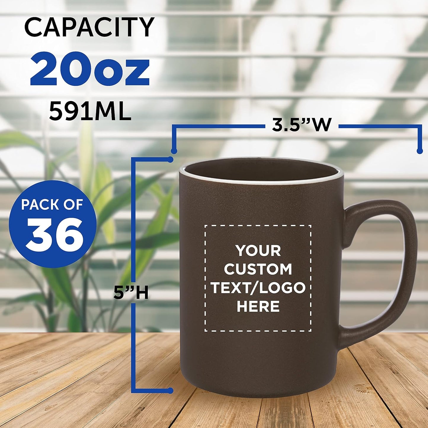 Custom El Grande Matte Ceramic Mugs 20 oz. Set of 36, Personalized Bulk Pack - Perfect for Tea, Espresso, Cappuccino, Hot Cocoa - Dark Brown