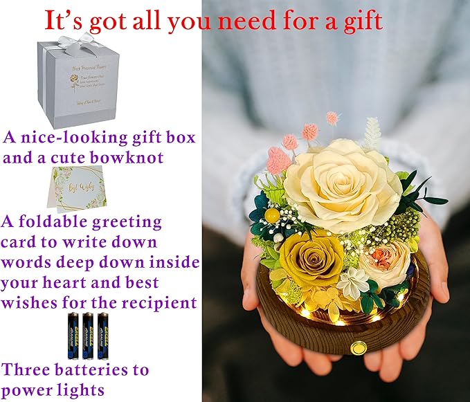 Valley of Rain & Forest Long-Lasting Real Flowers, Unique Floral Gift for You to Send Love for All Occasions, for Indoor Decoration (Champagne & Yellow Roses Arrangement)