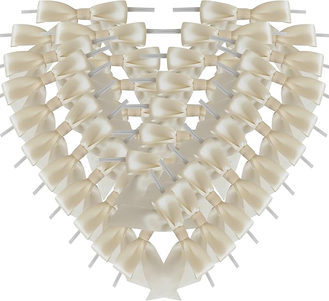 50pcs 3-1/2" Mini Satin Ribbon Bows with Twist Ties for Crafts Cream Color for Gift Wrapping Packing Holiday Candy Decoration (3.5"-Ivory)