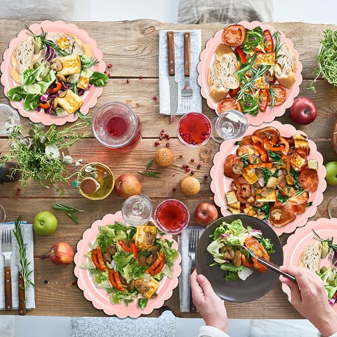 24 Pcs Pink Paper Plates 9 Inch Scalloped Dessert Plates - Disposable Pink Cake Plate - Baby Shower Birthday Party Wedding Bridal Party Supplies